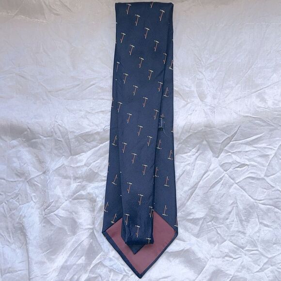 Vtg 70s Rivetz of Boston Navy Blue Polyester Wide Tie with Polo Mallet Print - Picture 3 of 4